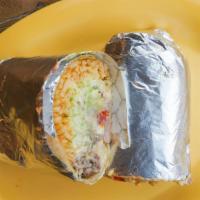 Surf N Turf Burrito · Steak and Shrimp Burrito.  Stuffed with rice, cheese, pico de gallo, sour cream and guacamole.