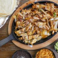 Choripollo · Grilled Marinated chicken topped with chorizo and grilled onions, smothered in queso and top...