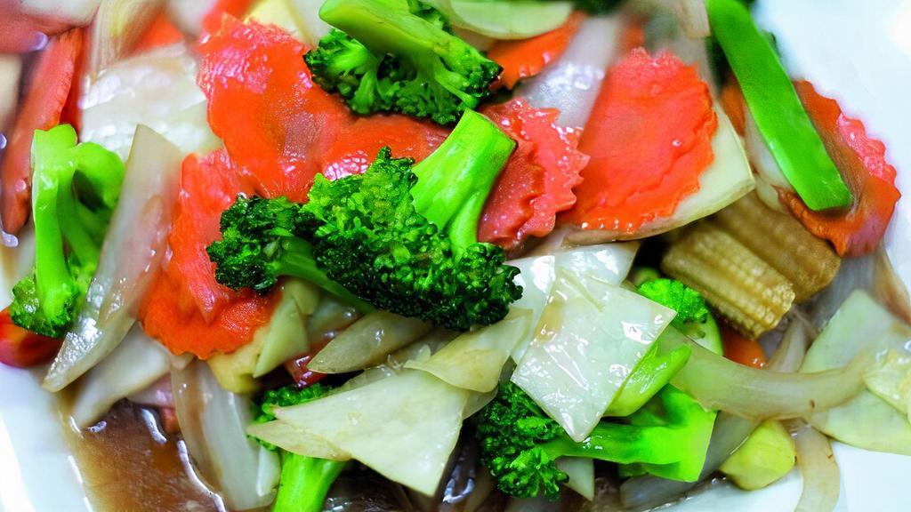 Stir Fried Mixed Vegetable · Stir-fried mixed vegetables with brown sauce.