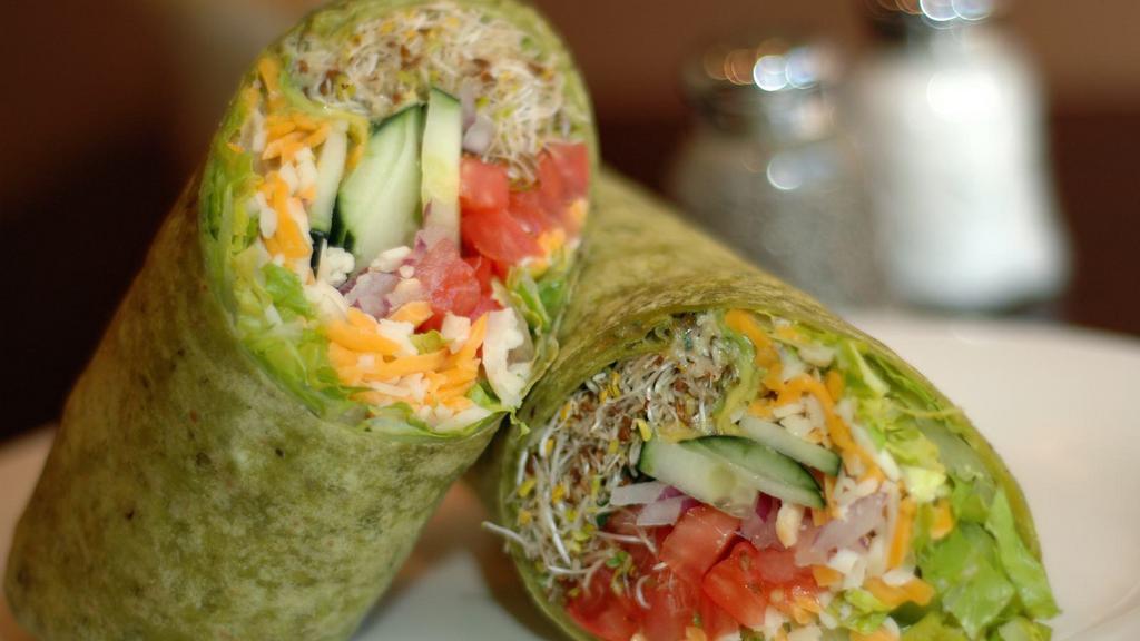 California Wrap · Zesty lemon grilled chicken with avocado, bacon melted jack cheese, lettuce, tomatoes, and mayo.