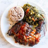 Large Jerk Chicken · Includes your choice of 2 sides.