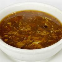 Hot-And-Sour Soup 🌶 · 酸辣湯 —  The classic, familiar soup. 🌶️ Spicy.
