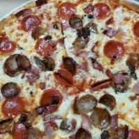 Meat Lovers Pizza · Pepperoni, sausage, ham, salami, and hamburger.