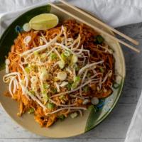 Pad Thai · Rice noodles pan-fried with bean sprouts, eggs, green onion, and ground peanuts.