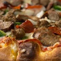 Lg Wellys Special · Marinara, meatballs, onions, peppers, mushroom, sausage and pepperoni with mozzarella and pr...