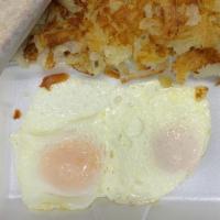 2 Eggs (Any Style) · choice of home fries or grits and choice of white wheat or rye toast
