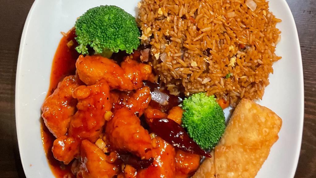 General Tso'S Chicken · Spicy. Served with pork fried rice & egg roll