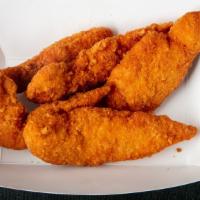Chicken Fingers (5 Pieces) · Breaded and fried chicken strips.