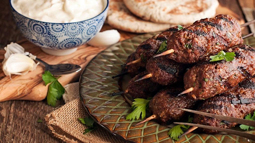 Beef Kabob · Grilled skewers of lightly spiced ground beef.