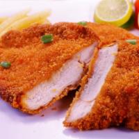 Schnitzel · Thinly pounded chicken breast, lightly breaded, seasoned, and fried.