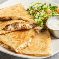 Quesadillas · Flour tortilla, cheese, sour crème, pico de gallo. Choice of grilled chicken, carnitas, past...