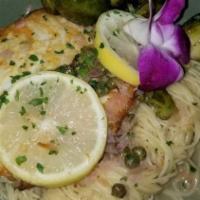Chicken Limone · Lightly pounded breast of chicken, floured, dipped in an egg wash, sautéed with shallots, fi...