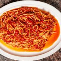 Spaghetti Bolognese · Homemade tomato meat sauce.