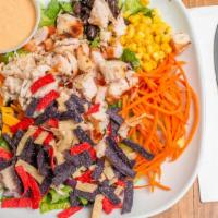 Southwest Salad · Romaine, Tomato, Onion, Carrot, Corn, Black Bean, Cheddar Cheese, Grilled Chicken, Tortilla ...