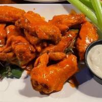 10 Wings · Choice of Wing Sauce, Served with blue cheese and celery.
