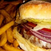 Cheeseburger Platter · Includes lettuce, tomato, onions, a portion of fries.