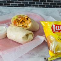 Buffalo Chicken Wrap · American cheese, lettuce, tomatoes, hot sauce and side of blue cheese. Served with a bag of ...