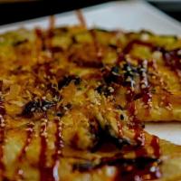 Japanese Pancake · Pancake with cuttlefish, eel, seafood or seafood potato with bonito flake, sesame seed, and ...