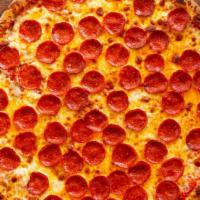 Pepperoni Three-Cheese Pizza · Our famous three-cheese blend Italian style pizza with our homemade rich in flavor pizza sau...