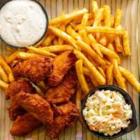 Buffalo Chicken Wing Dinner · Hot. Served with French fries and a side of coleslaw.