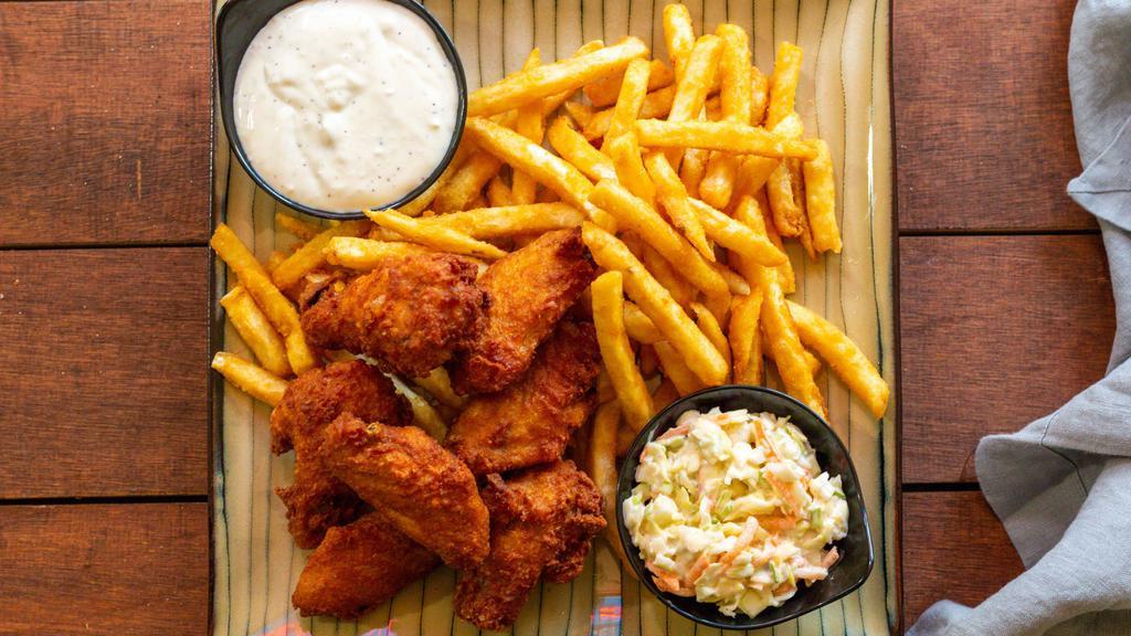 Chicken Wings Dinner · Served with french fries and a side of coleslaw.