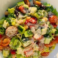Cg Chopped Salad · mixed greens, romaine, tomatoes, cucumbers, chickpeas, celery, peppers, parmesan