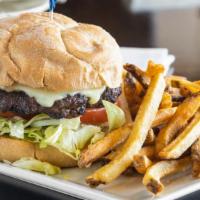 8 Oz Black Angus Burger · Served with lettuce, tomatoes and onions on toasted bun.