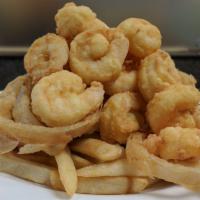 Fried Shrimp · Fried shrimp, french fries, onion rings and coleslaw. Served with tartar sauce on the side.
