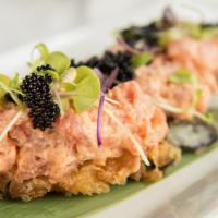 Ichiban · Specially made with spicy tuna, tobiko, and Frisco on top of fried seaweed rice.