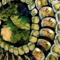 Black Belt Sushi & Maki Platter (102 Pieces) · Sushi: five tuna, five salmon, five hamachi, five white fish, five shrimp, five fresh water ...