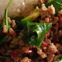 Ch Kapow On Rice** · Minced chicken, bell pepper, onion, string bean, basil,