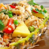 Pineapple Fried Rice · Bell pepper, onion, pea&carrot, curry powder, egg.
