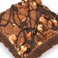 Chocolate Brownie With Walnuts & Peanuts · Chocolate brownie topped with walnuts, peanut butter chips, drizzled with chocolate.