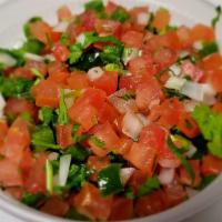 Pico De Gallo (8 Oz) · Mix diced tomatoes,cilantro,jalapeños and onions