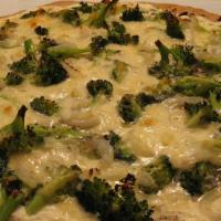  White Broccoli Pizza · Fresh garlic, olive oil, broccoli, and mozzarella cheese.