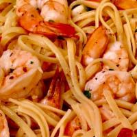 Linguine Agli Scampi · Gulf shrimp tossed in extra virgin olive oil with fresh diced tomatoes, garlic, white wine &...