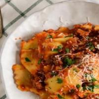 Ravioli Bolognese · Our rich meat sauce.