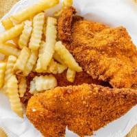 Chicken Tenders · Fresh chicken breast and homemade batter. Served with honey mustard or honey BBQ sauce.