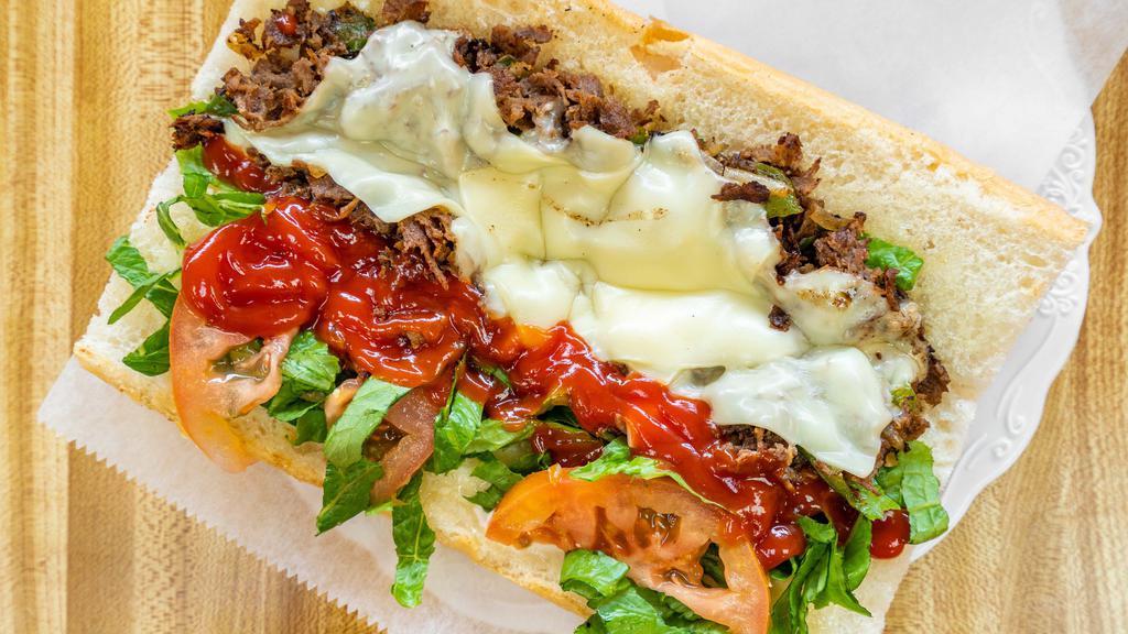 Philly Cheesesteak · Steak, cheese, and caramelized onion sandwich.
