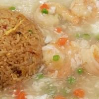 Shrimp With Lobster Sauce · Served with roast pork fried rice.