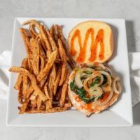 Handmade Salmon Burger · Chargrilled Salmon Burger with sautéed spinach, onions and sweet chili sauce.

This platter ...
