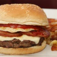 Breakfast Burger · 6oz steak burger, Canadian bacon, fried egg, American cheese, ketchup and mayonnaise. Served...