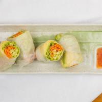 Spring Roll Wrap · Four pieces. Shrimp, vegetables, kani, or teriyaki chicken with avocado, cucumber, lettuce, ...