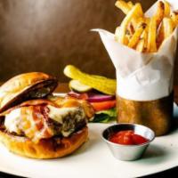 Franklin Burger* · Grassfed beef, American cheese, slab bacon, brioche bun, lettuce, pickle, red onion. Served ...