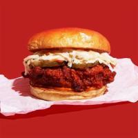 Nashville Hot Chicken Sandwich · Nashville-style spicy hot, crispy fried chicken breast with coleslaw, pickles, and spicy may...