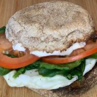 Rise 'N Shine · Egg whites, tomato, fresh spinach, cream cheese, wheat English. Denotes food items cooked to...