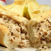 Chicken Cheese Steak · Diced grilled chicken topped with American cheese. All burgers and sandwiches come with chips.
