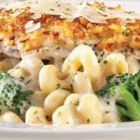 Broccoli And Chicken Alfredo · Pasta tossed in our homemade  alfredo sauce served with chicken and broccoli with toasted ga...