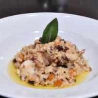 Fall Risotto · Roasted butternut squash, craisins, oyster mushrooms, creamy risotto, pecans, sage brown but...
