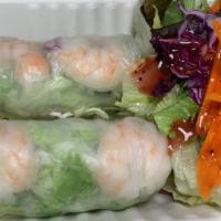 Fresh Summer Rolls · Fresh cucumbers, lettuces, carrots, bean sprouts, red cabbage, shrimp wrapped with the rice ...